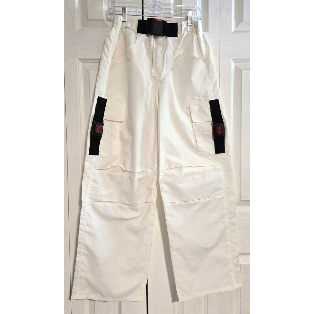 RARE Y2K Cyber Rave Wide Leg Cargo Pants White Clubwear Industrial S/M No Size